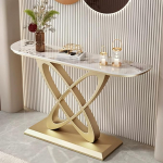Moderner Konsolentisch mit Steinoptik und Metallgestell, Console Table Eingangstisch f&uuml;r die Inneneinrichtung mit Metallrahmen, Sofatisch f&uuml;r Wohnzimmer(Gold,100cm/39.4in)