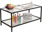 Glasgow Coffee Table Metal Frame Rectangular Living Room Table Glass Coffee Table Black Matte Gloss Coffee Table for Living Room with Lower Shelf