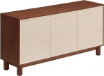 Atmosphera Jilani buffet 3 ukse ja 6 riiuliga - geomeetriline reljeefne disain - pruunist puidust ja Hevea puidust jalad - 150 x 40 cm
