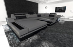 Diivan Living Landscape Mezzo U-kujuline nahast diivan LED-valgustusega, reguleeritavad peatuged, pikaliigiline diivan / nahav&auml;rvide valik / orientatsioon Ottomani valitav (Ottomani vasakule, hall/must)