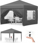 Kokkupandav Gazebo 3 x 3 m veekindel stall 4 k&uuml;lgseinaga - Pop Up Gazebo Foldable valmistatud 420D Oxfordist, UV kaitse 50+, 3-suunaline reguleeritav k&otilde;rgus, peotelk koos kandekotiga aeda ja &otilde;ue halliks.