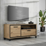 Forte Trondheim TV-kapp 130, kaasaegne madallaud 1 ukse, 1 sahtliga, puitmaterjal, k&auml;sit&ouml;&ouml;nduslik tammedekor / must tammedekor, laius 131,4 cm x k&otilde;rgus 58,9 cm x s&uuml;gavus 41,5 cm.