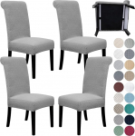 SPRINGRICO 4 Pack s&ouml;&ouml;gitoa tooli katted koos istmev&ouml;&ouml;ga, Stretch Parsons Chair Slipcover pestav k&ouml;&ouml;k s&ouml;&ouml;gitooli kate eemaldatav istme kaitsekate 4-st komplektist, S3- Smokey Gray (suitsuhall)