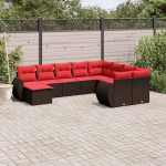 Gartensofa-Set 10-teilig braun aus Polyrattan mit Kissen und Glastisch