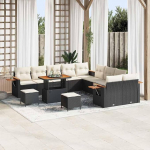 Modulares Gartensofa-Set 17 St&uuml;ck in Schwarz und Creme aus Poly-Rattan mit Kissen - 17-teiliges Outdoor-Sofa-Set als Gartenm&ouml;bel