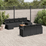 Garten Sofa mit Kissen Schwarz: 11-TLG. Gartenm&ouml;bel Set in Schwarz aus Poly Rattan als komplette Sofagarnitur