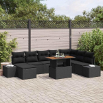 Poly Rattan Gartenset mit Kissen Garten Essgruppe 9-teilig Schwarz Braun Outdoor Esstischgruppe 9 St&uuml;ck Gartenm&ouml;bel Set Schwarz Braun mit Stauraum