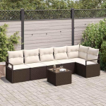 Gartensofa-Set mit Kissen 6-teilig Schwarz Wei&szlig; Poly-Rattan, Garten Eckbank Set mit Polstern und Gartenm&ouml;bel Set aus Kunststoffgeflecht als Eckbank f&uuml;r Terrasse