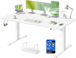 VASAGLE reguleeritava k&otilde;rgusega laud, 180 x 80 cm, USB-C port, elektrikilbi riiul, seisva laua, pika istumise meeldetuletus, 3 m&auml;lunuppu, kontorisse, mattvalge LSD148WZ02