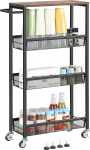 smusei Slim k&auml;ru, 42 x 18,5 x 76 cm, 4 tasandiline metallist k&ouml;&ouml;gik&auml;ru puidust lauaplaadiga, ruumi s&auml;&auml;stev hoiuk&auml;ru v&auml;ikestesse ruumidesse k&ouml;&ouml;gis, s&ouml;&ouml;gitoas, vannitoas, elutoas, Vintage Brown