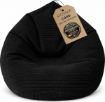 BuBiBag Premium Cord XXL Bean Bag, valmis t&auml;idetud ja &Ouml;ko-Tex sertifitseeritud, kriimustuskindel laia n&ouml;&ouml;riga m&auml;ngutool, vastupidav Bean Bag lastele ja t&auml;iskasvanutele, lihtne hooldus (must, 120 x 95 cm)