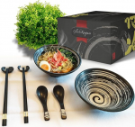 Jaapani Ramen keraamiline kausside komplekt (8 tk), suur: 20 cm l&auml;bim&otilde;&otilde;t, supikauss, Aasia riisikauss, Hiina kauss, Tai lauan&otilde;ud, lusikas, s&ouml;&ouml;gipulgad.