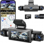 AZDOME Dashcam Auto 4 Kanal 360 Grad Dashcam mit Apple Find My (ainult iOS), 5.8GHz WiFi, 64-GB-Karte, 2.5K+3 * 1080P Dashcam, IR Nachtsicht, Parkmodus, Erinnerung bei M&uuml;digkeit am Steuer(M350)