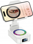 Bluetooth Lautscher, Mama, 4-in-1 Musikbox Bluetooth mit 7 LED-Farben und Handyhalterung, Lange Akkulaufzeit, Tragbar mit Rutschfestem Ladest&auml;nder, Geschenke f&uuml;r M&auml;nner/Wei&szlig;