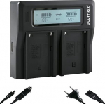 Blumax Turbo LCD Dual/Single Charger Compatible with Canon, Nikon, Panasonic & Sony Batteries - Dual Charger Sony NP-F550 NP-F750 NP-F960 NP-F990
