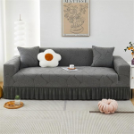 Odot Jacquard diivanikate koos seelikuga, diivanikate nurgas diivan, diivanikate 1/2/3/4 istekohale, diivanikate, elastne diivanikate, L kuju, libisemisvastane diivanikaitse, kaunistamiseks (3-kohaline, hall)