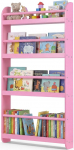 COSTWAY B&uuml;cherregal f&uuml;r Kinder, Kinderregal mit 4 Ablagen, Wandregal aus Holz f&uuml;r Spielzeug & B&uuml;cher, schmales Montessori Aufbewahrungsregal f&uuml;r Kinderzimmer, Leseecke, 56 x 12 x 107 cm (Rosa)