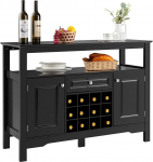COSTWAY Sideboard k&ouml;&ouml;gikapp uste ja sahtlitega, puidust k&ouml;&ouml;gikapp, buffeekapp, hoiukapp, k&uuml;lgkapp, veinikapp, 116 x 40 x 82 cm (must)