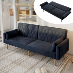 Kokkupandav diivanvoodi magamisfunktsiooniga, diivan diivan reguleeritava seljatoega, kahekordne diivanvoodi, sametkangast diivanvoodi elutuppa, magamistuppa, k&uuml;lalistetuppa, 180 x 75 x 82 cm (must)