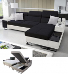 All4All Fosti nurgadiivan - Sleep Function - Bed Box - Polsterdatud diivan - Comfort - L-kujuline - Diivan - Nurgadiivan - Diivanvoodi - 293 x 185 x 100 cm - 26 - Sawana 14 valge kunstnahaga, paremal pool