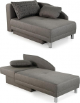 Stiilne Chaise Longue magamisfunktsiooniga ja voodikastiga B 149 x D 90 x K 80 cm vedrup&otilde;hjaga polster, mis on pikendatav 200 x 84 cm lamamispinnale Kangas lamedast kootud halli v&auml;rvi / 15123