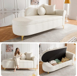 Multifunktsionaalne Chaise Lounge koos hoiuruumiga 53 "Moodne disain Wave Back Teddy Plush kangast k&otilde;rge tihedusega istmepadi, sealhulgas lutipadi + kaelapadi (beež valge)