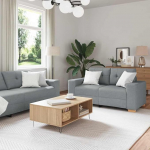 2-teiliges Sofa-Set hellgrauer Stoff Couch mit Kissen Diivan Bed ideal zum Plaudern und Fernsehen