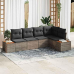Modulares Garten Sofa Set 5 St&uuml;ck Grau Poly Rattan mit Kissen als Outdoor Sofagarnitur