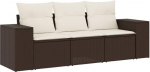 3-TLG. Gartenlounge Set Braun Poly-Rattan 83 x 62 x 69 cm Modulares Outdoor Sofa mit abnehmbaren Cremewei&szlig;-Kissen Robust & Langlebig f&uuml;r Balkon Terrasse und Garten