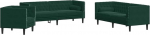 3-TLG. Chesterfield Diivan Set dunkelgr&uuml;n Samt mit Nackenrollen, dick gepolsterte Sitzfl&auml;chen und Armlehnen, klassisches Knopftuft-Design, stabile Beine f&uuml;r hohen Komfort