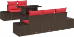 vidaXL Sofa Set mit Kissen 6 pcs Braun und Rot Poly-Rattan, Garten- und Terrassen-Sofaset, modulaarne, rechteckig, strapazierf&auml;hig, kerge, witterungsbest&auml;ndig, UV-resistent