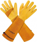 SLARMOR Leather Gardening Gloves for Men and Women, Thorn-Proof for Pruning Roses, with Forearm Protection, Long Cowhide Work Gloves for Garden and Household Tasks, Size XL, Yellow