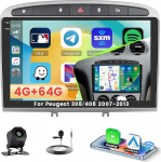Roinvou 4+64G Android 15 Autoradio f&uuml;r Peugeot 308/408 2007-2013 mit Carplay Android Auto, 9 Zoll Auto Radio Incell Touchscreen mit GPS Bluetooth EQ WiFi RDS FM SWC MIC R&uuml;ckfahrkamera