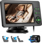 Rimoody beebi autokaamera tagaistmele ja tagurduskaamera komplekt, 4,3-tolline IPS beebipeegli tahavaateseade, Bluetooth k&auml;ed-vabaduse komplekt ja Bluetooth muusika, IR &ouml;&ouml;n&auml;gemine, seitse v&auml;rvilist valgustust