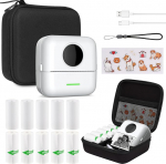 Mini Printer with Bag, Mini Label Printer Bag, Portable Mini Photo Printer, 10 Rolls Printer Paper, Bluetooth Photo Printer, Thermal Printer for Learning Aid, Learning Notes, Journal, Memo (White with