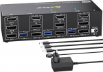 KVM l&uuml;liti 3 PC 3 monitori 8K @ 60Hz 4K @ 144Hz, kolmekordne monitor HDMI + 2 Displayport KVM l&uuml;liti 3 PC osadele 3 monitorile ja 4 USB 3.0 seadmele koos 12 V DC toiteallikaga, juhtmega kaugjuhtimispuldiga ja 3 USB-kaabliga
