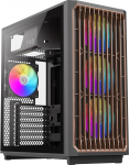 GAMEMAX F45 ATX Mid Tower must arvutikapp, puidust kaunistusega esiosa, 4 x ARGB PWM ventilaatorit Aura Sync'iga, BTF emaplaadiga &uuml;hilduv, klaasist k&uuml;lgpaneel, arvutikapp m&auml;ngude jaoks