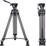 INNOREL VT80C Professional Video Tripod System, 185 cm High Performance Carbon Fibre Double Tube Tripod for Video Recorder, Max Load 12 kg, with F80 Fluid Head Centre Spreader Tripod Bag (VT80C + F80)