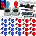 SJ@JX 2 m&auml;ngija Arcade m&auml;ngupulk DIY komplekt Nupud koos logo LED 8-tee Joystick USB Encoder kaabel kontroller PC MAME Raspberry Pi punane sinine