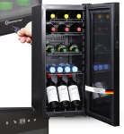 Sommertal Fridge with Glass Door GK60 - Quiet Drinks Fridge with LED, Touchscreen & Lock Small Bottle Fridge Black 60L