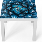 DEQORI klaasist laud, valge v&auml;ike, 55 x 55 cm, detailvaade Agave motiiv, ebatavaline klaasist k&uuml;ljelaud, k&otilde;rgl&auml;ikega kohvilaud elutuppa, kaasaegne diivanilaud disainiga