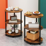 RISWER V&auml;ike &uuml;mmargune k&uuml;ljelaud - 3-tasandiline ovaalne aktsentlaud v&auml;ikestesse ruumidesse, rustikaalne puidust ja metallist kohvipoolne k&uuml;ljelaud magamistoa v&otilde;i otsa laud, elutuba