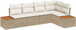 Rantry 5-teiliges Garten Sofa Set mit Kissen Beige Poly Rattan Akazie Gartenlounge Model3348087
