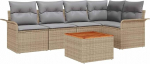 6-teiliges Garten-Sofa-Set mit Kissen Beige Poly Rattan Akazie, 2-Sitzer Garten Sofa mit Stauraum & Kissen Beige Poly Rattan Gartenlounge Model3355998