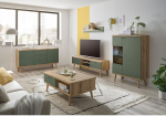 Lomadox Living Room Complete Set in Oak with Green Modern 5-Piece Sideboard, Coffee Table, TV Lowboard, Wall Shelf, Display Cabinet