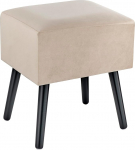 Baroni Home Velvet Pouf Padded Bench Stool with Wooden Legs 40 x 33 x 46 cm Beige