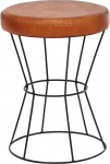 FineBuy Stool Real Leather / Metal 35 x 48 x 35 cm Design Stool Round Decorative Stool with Leather Cover Modern Leather Stool Brown Padded