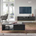 Home Furniture Set Wall Unit Black Base Frame Gold-Coloured 2-Piece 1 Coffee Table 1 Lowboard