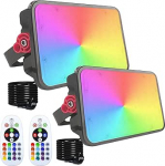 RGB LED Spotlight 50 W, 2 RGB valgusvihku koos kaugjuhtimispuldiga, IP66 veekindel RGB valgusvihk, v&auml;rvivahetusega, dimmerdatav aiavalgustus, peo tuled aeda, peole, Halloweenile, puu meeleolu