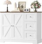 HOCSOK Sideboard, k&ouml;&ouml;gikapp 3 sahtli ja 2 uksega, buffetkapp t&ouml;&ouml;tasapinnaga k&ouml;&ouml;ki, s&ouml;&ouml;gituppa, elutuppa, valge ja pruun